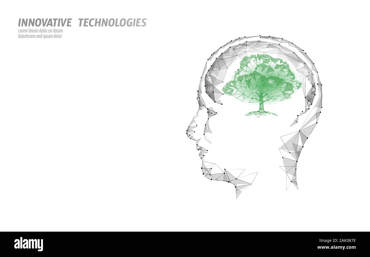 Virtuelle digitale Biotechnologie tree Engineering Konzept. 3D-Render. Natur verstand Lösung. Kreative Idee der medizinischen Wissenschaft. Eco polygon Biologie Zukunft Stock Vektor
