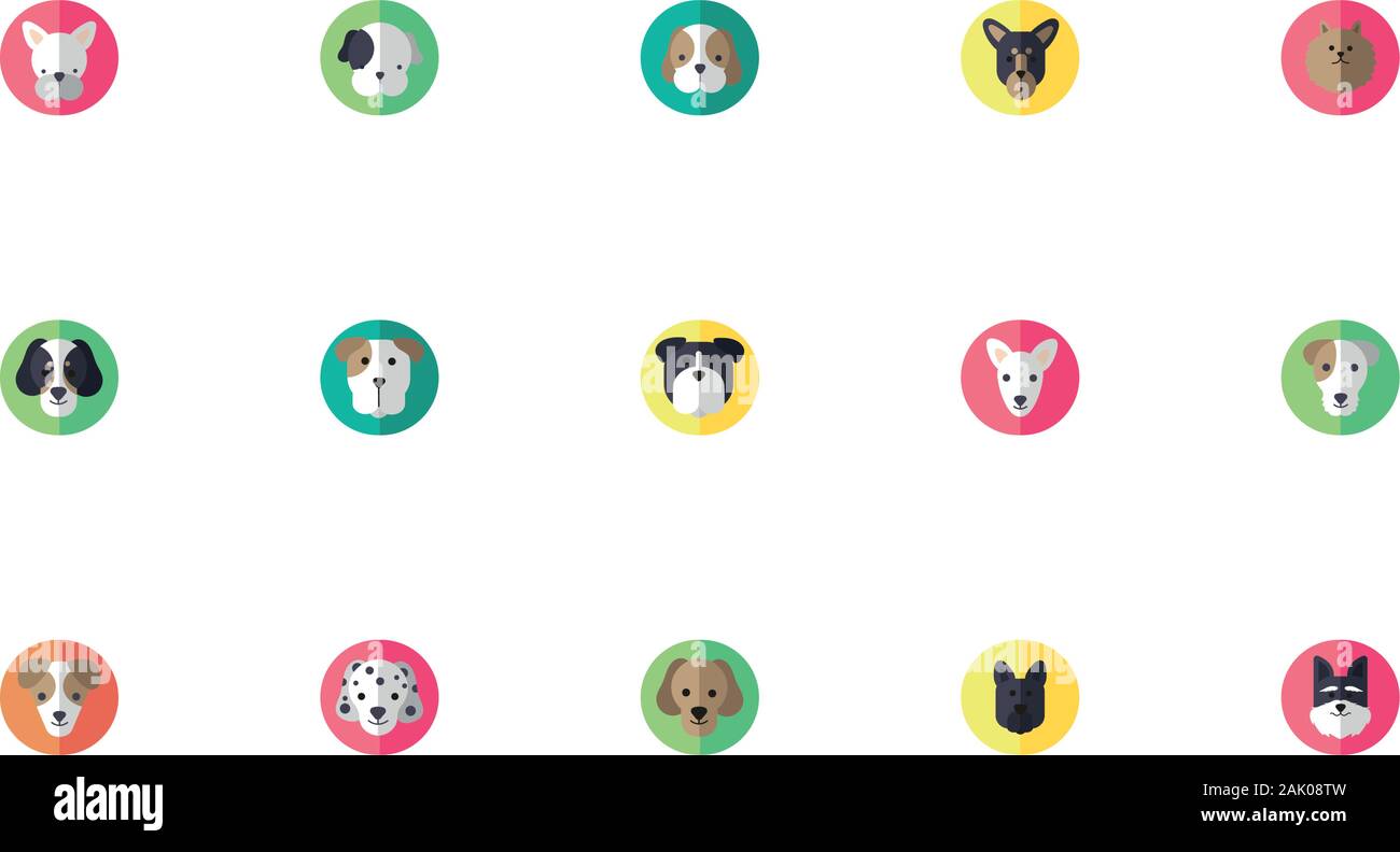 Bündel von niedlichen Hunde Köpfe Symbole Stock Vektor