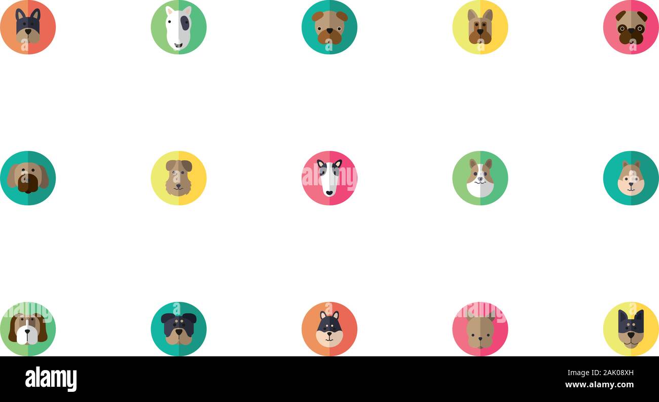 Bündel von niedlichen Hunde Köpfe Symbole Stock Vektor