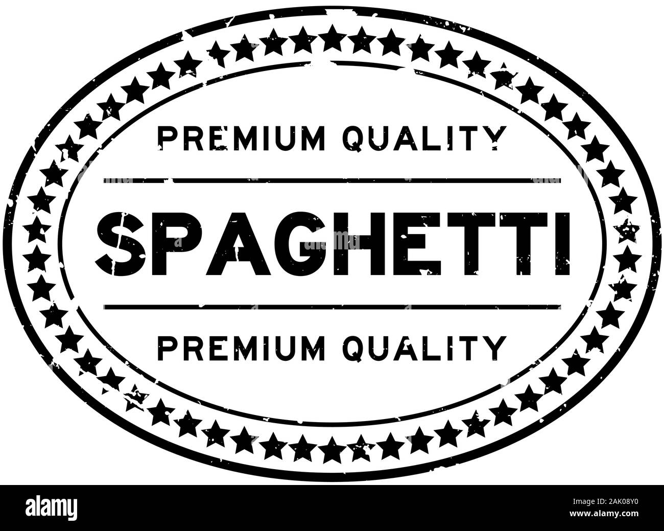 Grunge schwarz Premium Qualität spaghetti Wort oval Gummidichtung Stempel auf weißen backgoround Stock Vektor