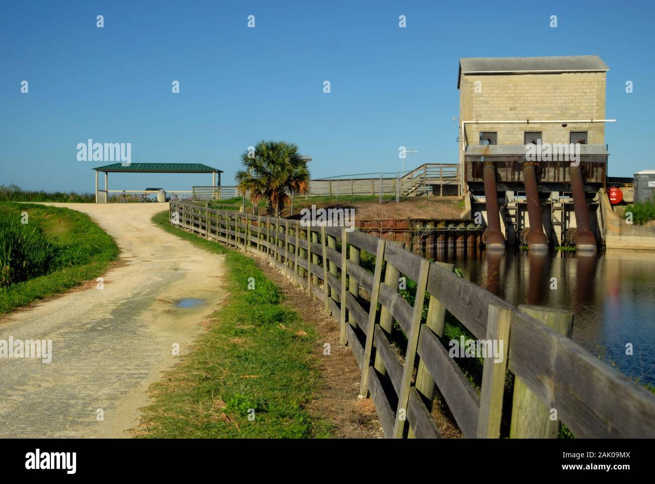 Die alte Pumpstation am See Apopka, Florida Stockfoto