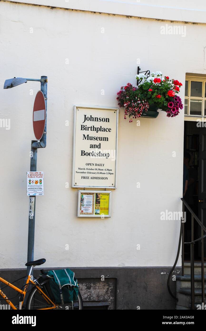 Compiler ein englisches Wörterbuch, Dr. Johnson's Geburtshaus in Lichfield, Staffordshire, England, Vereinigtes Königreich Stockfoto