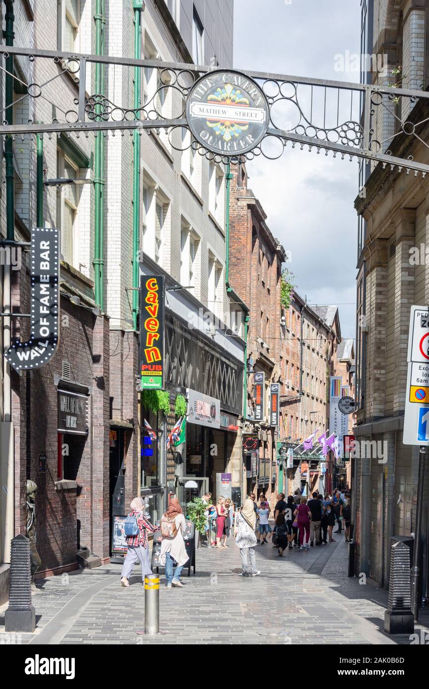 Eingang zum Cavern, Mathew Street, Liverpool, Merseyside, England, Vereinigtes Königreich Stockfoto