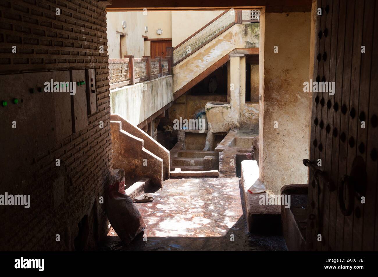 Landschaft von Chouara Tannery in Fes (Fez), Marokko Stockfoto