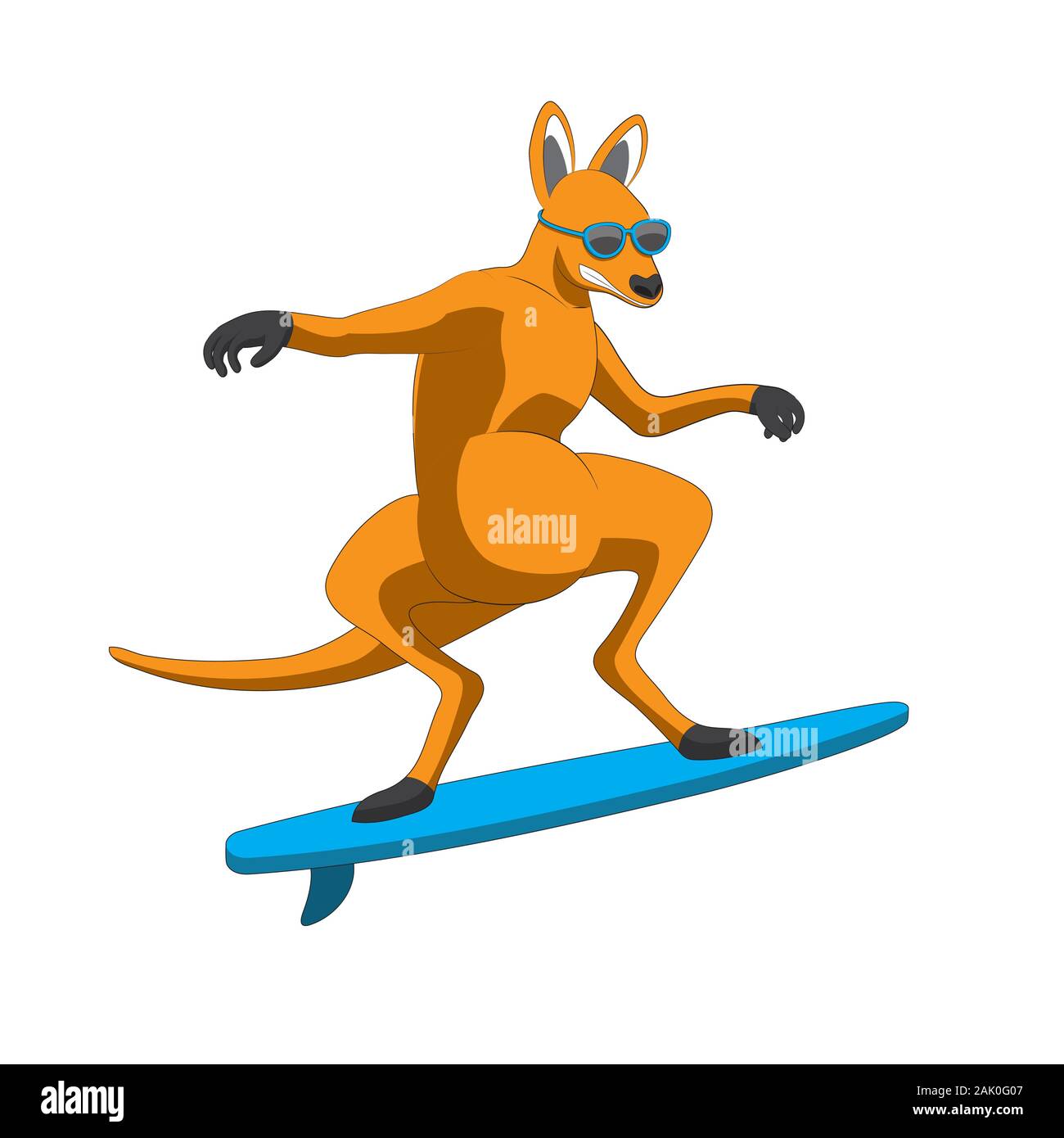 Der Charakter ist ein Känguru Tier Surfen in Sonnenbrille auf einem weißen  Hintergrund. Vektor Bild. Cartoon Stock-Vektorgrafik - Alamy
