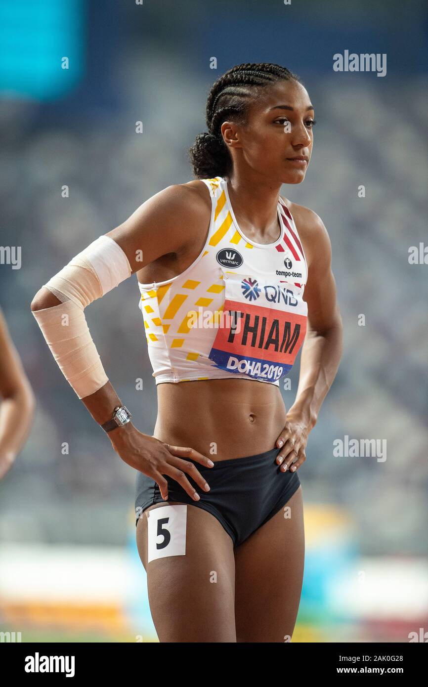 DOHA - Katar - OKT 4: nafissatou Thiam Belgien konkurrieren in der 800 m Siebenkampf an Tag 8 der 17. IAAF Leichtathletik WM Doha 2019 ein Stockfoto