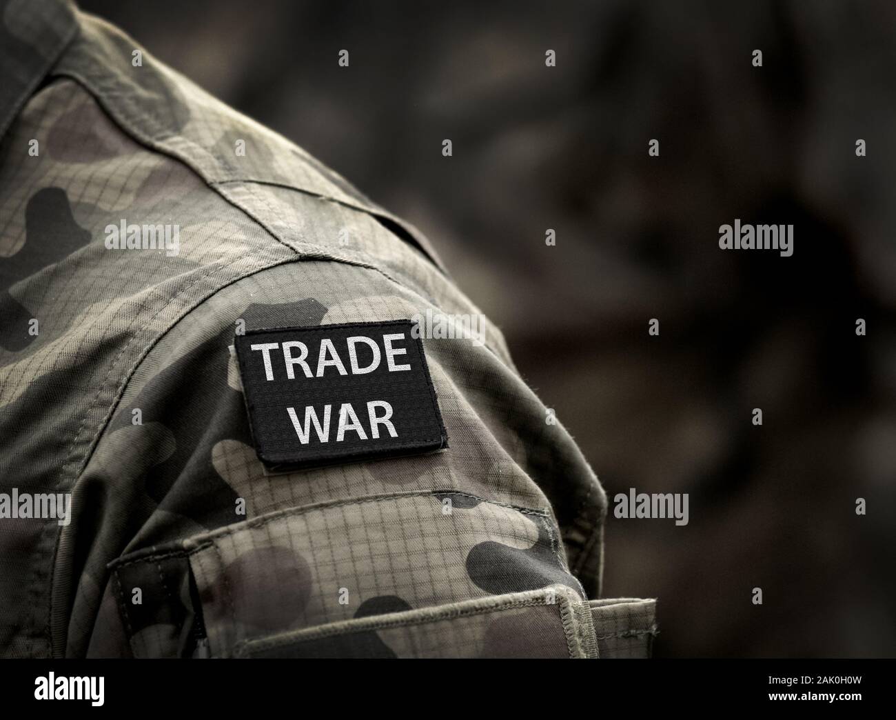 Handelskrieg Konzept. Inschrift Handelskrieg in Uniform. Stockfoto