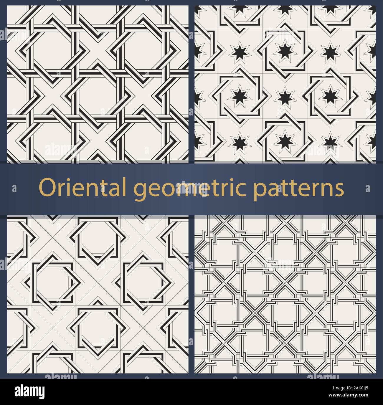 Satz von orientalischen Geometrische nahtlose Muster. Geometrische Ornamente und Hintergründe. Vector Illustration. Stock Vektor