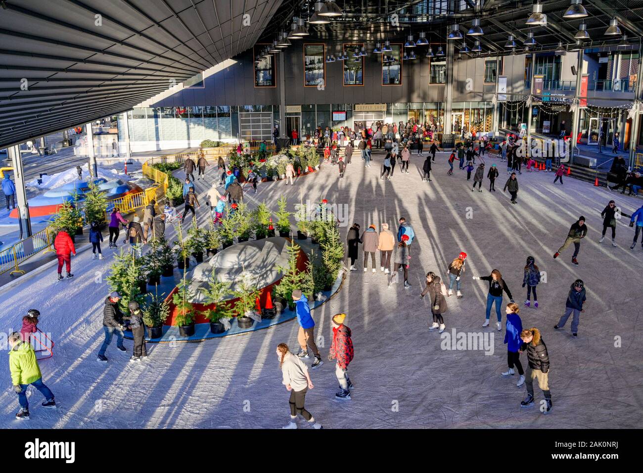 Die Werften Skate Plaza, untere Lonsdale, North Vancouver, British Columbia, Kanada Stockfoto