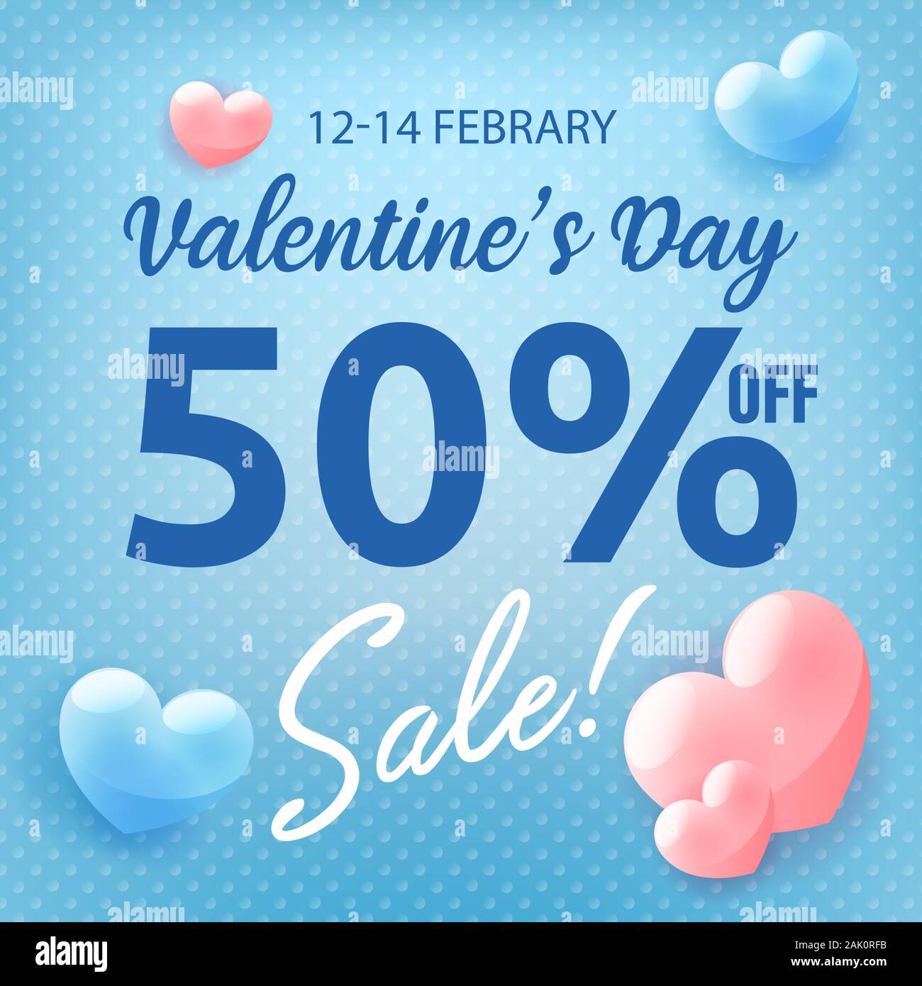 Valentines Tag Shopping verkauf Einladung, Plakat, Werbung Banner mit rosa Herzen auf blauem Hintergrund, Vector Illustration. Stock Vektor