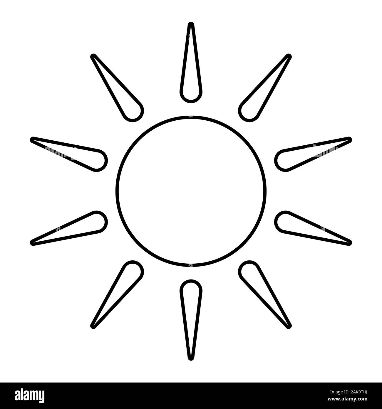 Sun Umrisse auf weißem Hintergrund. Line Icon Design Element. Sonniges Wetter Element. Symbol für Ihre Web site Design, App, UI. Vektor illustra Stock Vektor