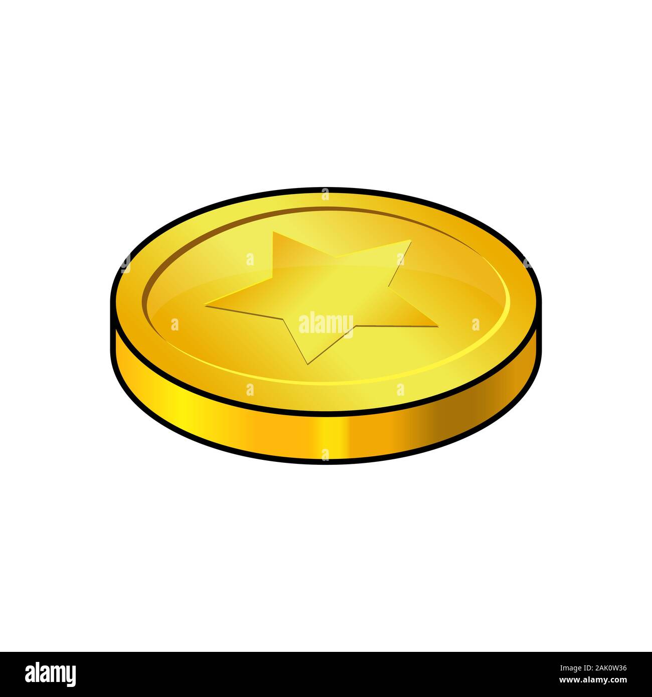Münze, Gold Cartoon auf weißem Hintergrund. Vector Illustration mit Star Sign. Single Geld, Symbol, Design für ui-Schnittstelle, App. Stock Vektor