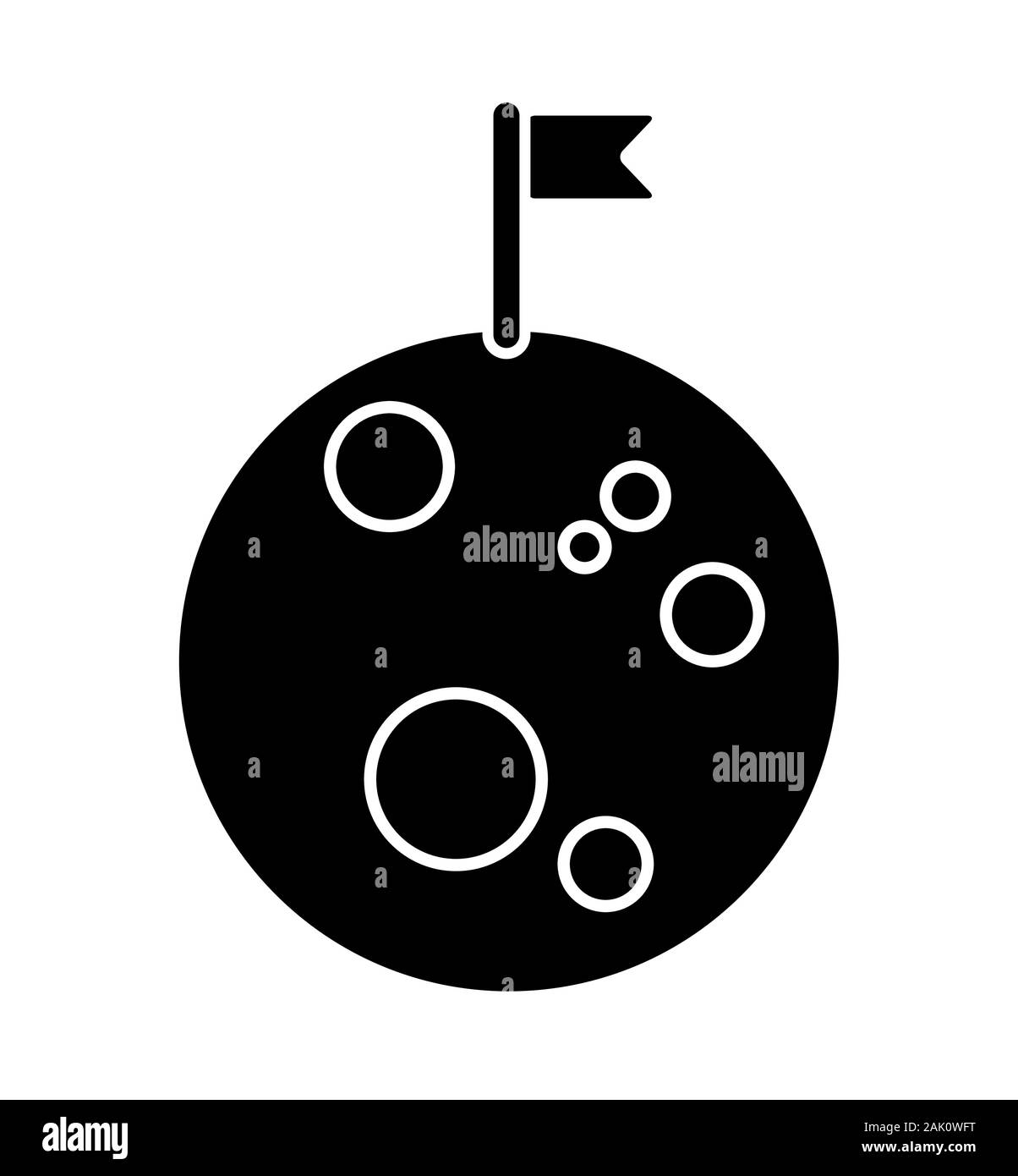 Flagge auf dem Mond Planeten silhouette Vektor Symbol auf weißem Hintergrund. einfache lineare Stil Zeichen für mobile Konzept und Webdesign. Stock Vektor