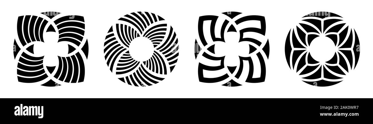 Satz von vier abstrakte runden Ornamente. Dekorative Muster auf weißem Hintergrund. Tribal ethnische Motive. Stilisierten Blumen. Schablone tattoo. Stock Vektor