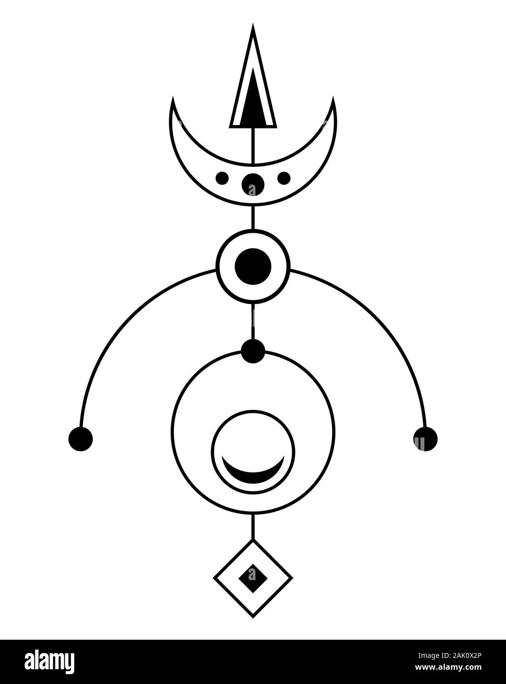 Abstrakte geometrische Symbol. Heilige Geometrie mit geometrischen Formen. Auf weissem Hintergrund. Schwarz linearen Formen. Lineare Logo. Stock Vektor