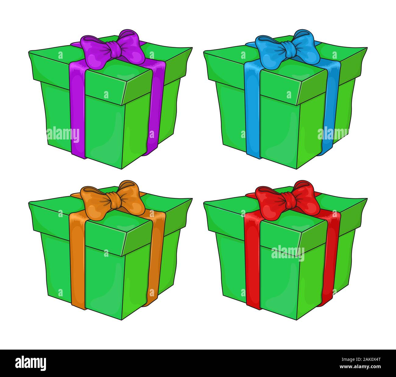 Weihnachten Geschenk Box cartoon Element festlegen. Grüne nettes Weihnachtsgeschenk mit Spitze und Schleife gebunden. Vector Illustration auf weißem Hintergrund. Stock Vektor