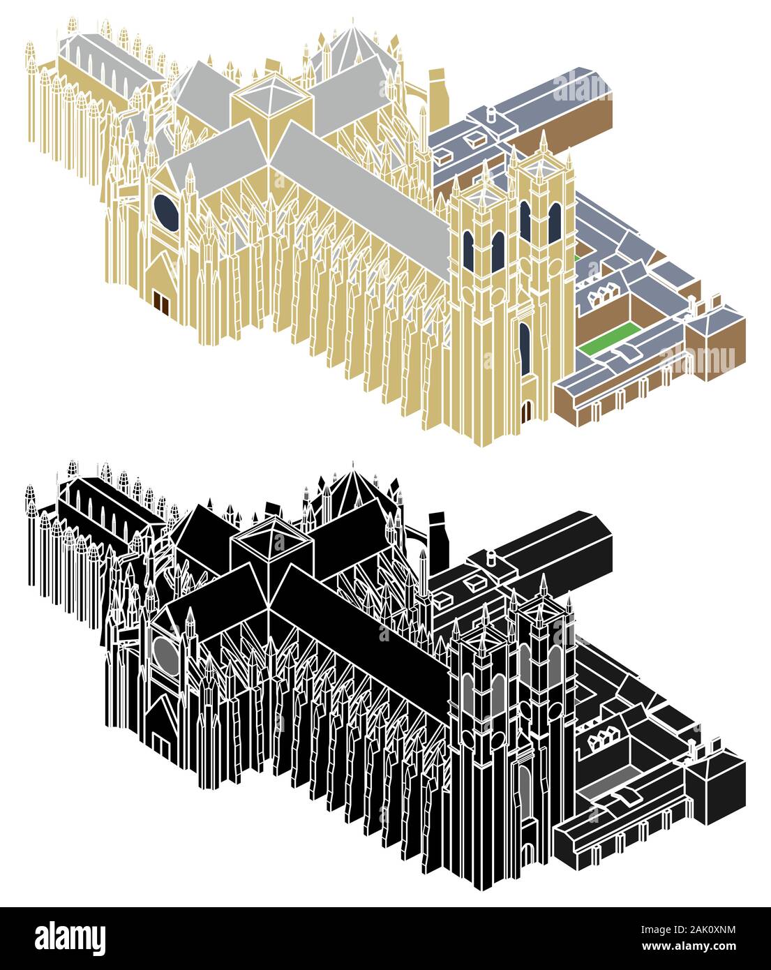 Westminster Abbey farbige Perspektive und ohne Grenzen. Stock Vektor