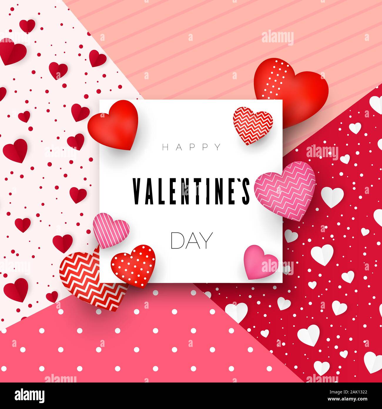 Happy Valentine's Day Grußkarte oder Einladung Design. Februar 14 Tag der Liebe und Romantik. Holiday Banner mit roten Herzen. Vector Illustration Stock Vektor
