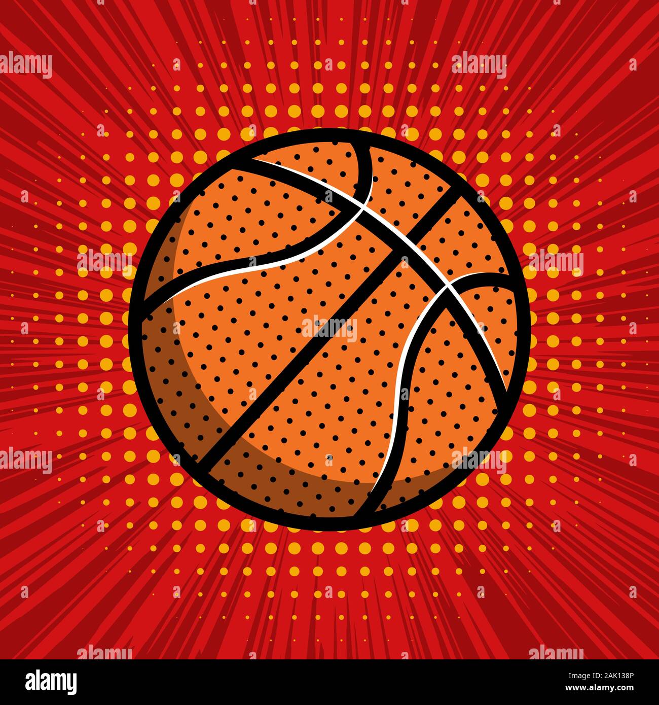 Basketball Ball auf Comic-stil Hintergrund. Design Element für Poster, Karten, Banner. Vector Illustration Stock Vektor