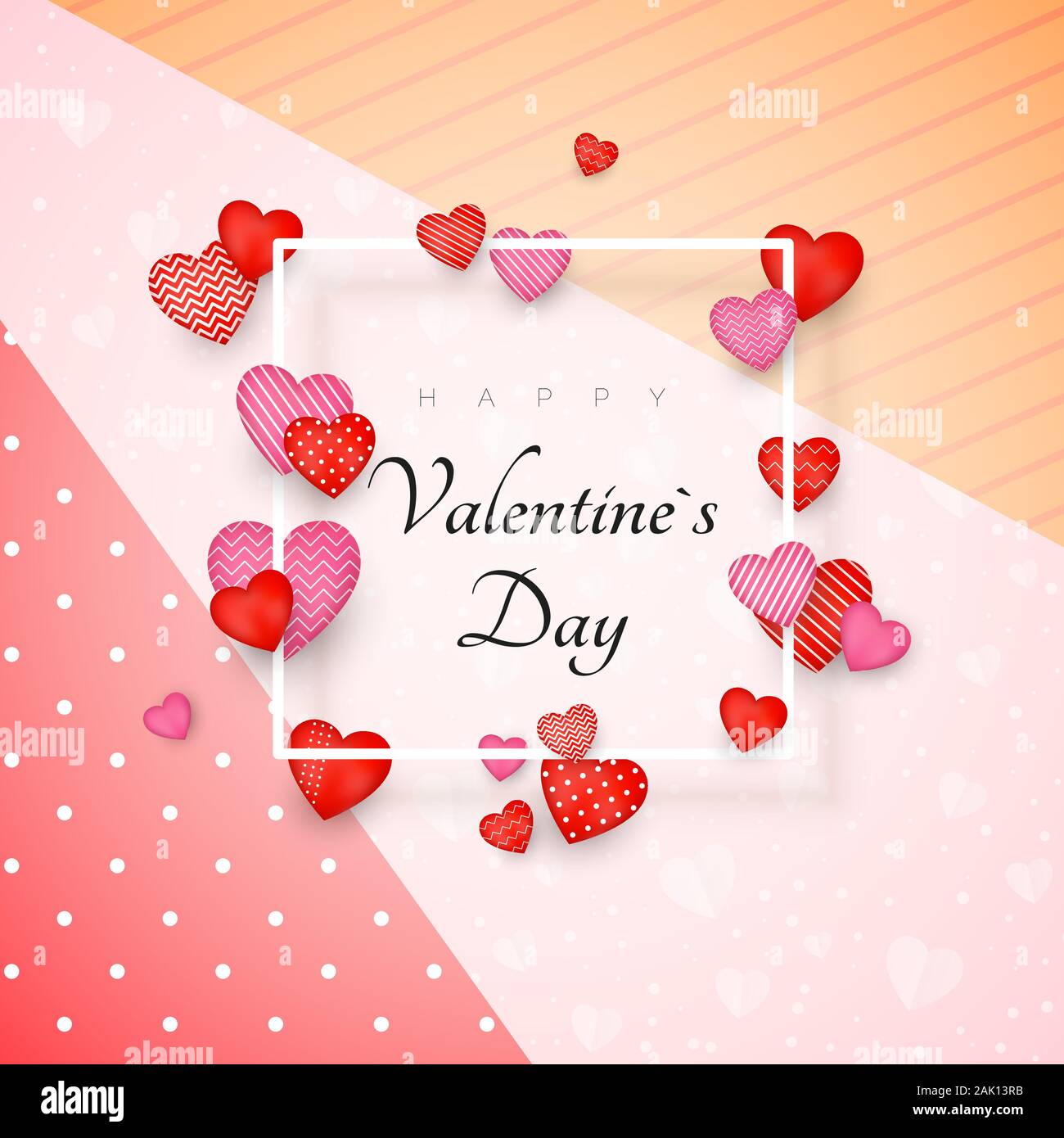 Happy Valentine's Day Grußkarte oder Einladung Design. Februar 14 Tag der Liebe und Romantik. My Valentine. Holiday Banner mit roten Herzen und wh Stock Vektor
