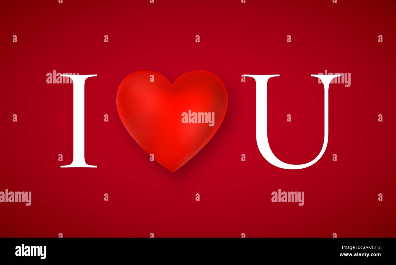 Ich liebe Dich Grusskarte. Valentinstag romantisch Nachricht. Rotes Herz und weißen Buchstaben auf rotem Hintergrund. Vektor Stock Vektor