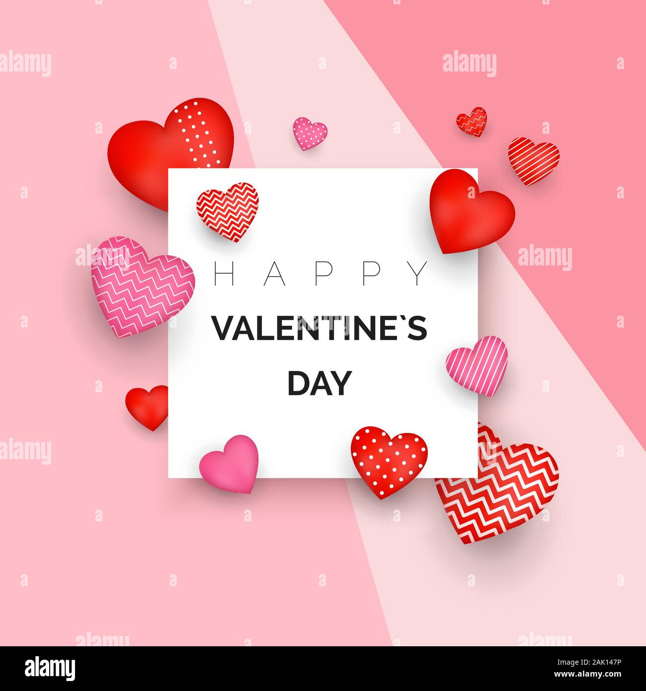Happy Valentine's Day Grußkarte oder Einladung Design. Holiday Banner mit roten Herzen. Februar 14 Tag der Liebe und Romantik. Vector Illustration Stock Vektor