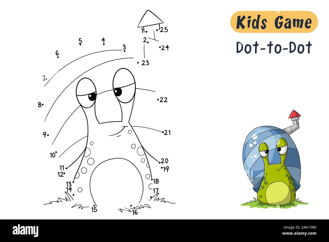 Schließen Sie die Punkte. Lustige Cartoon Quiz für Kinder, mit Lösung. Vector Illustration mit separaten Ebenen. Stock Vektor