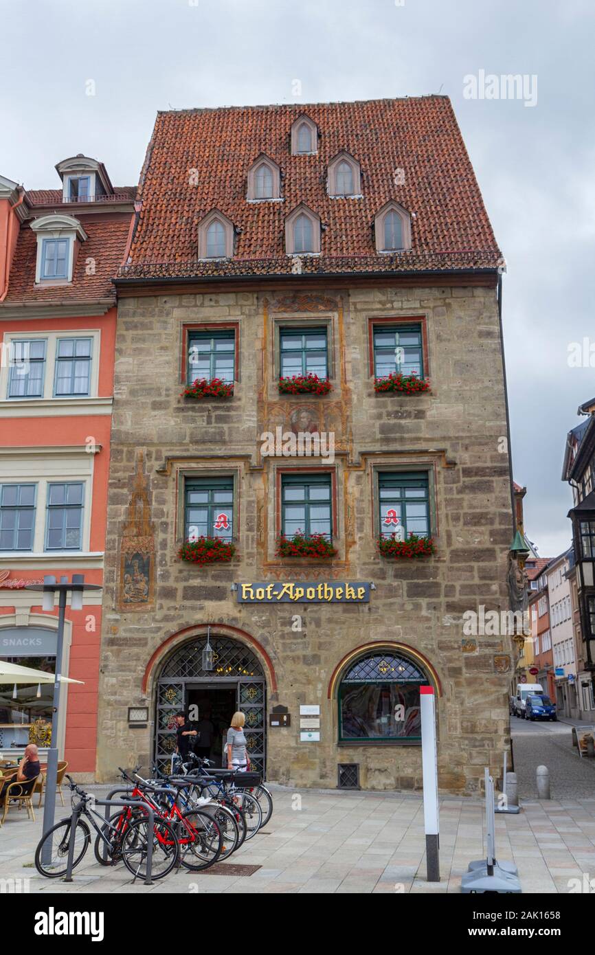Die Hof-Apotheke am Marktplatz, (Marktplatz), Coburg, Bayern, Deutschland. Stockfoto