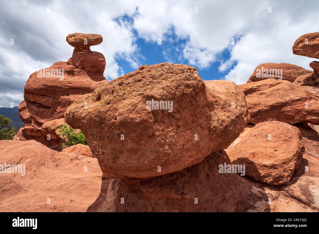 Rote Sandsteinfelsen im Garden of the Gods Park in Colorado Springs, Colorado, USA Stockfoto