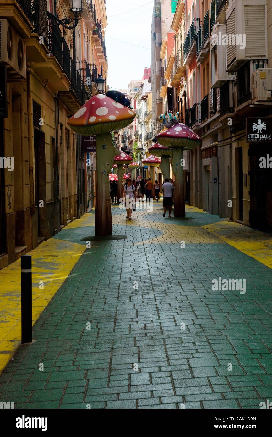 DIE PILZSTRASSE, ALICANTE. Stockfoto