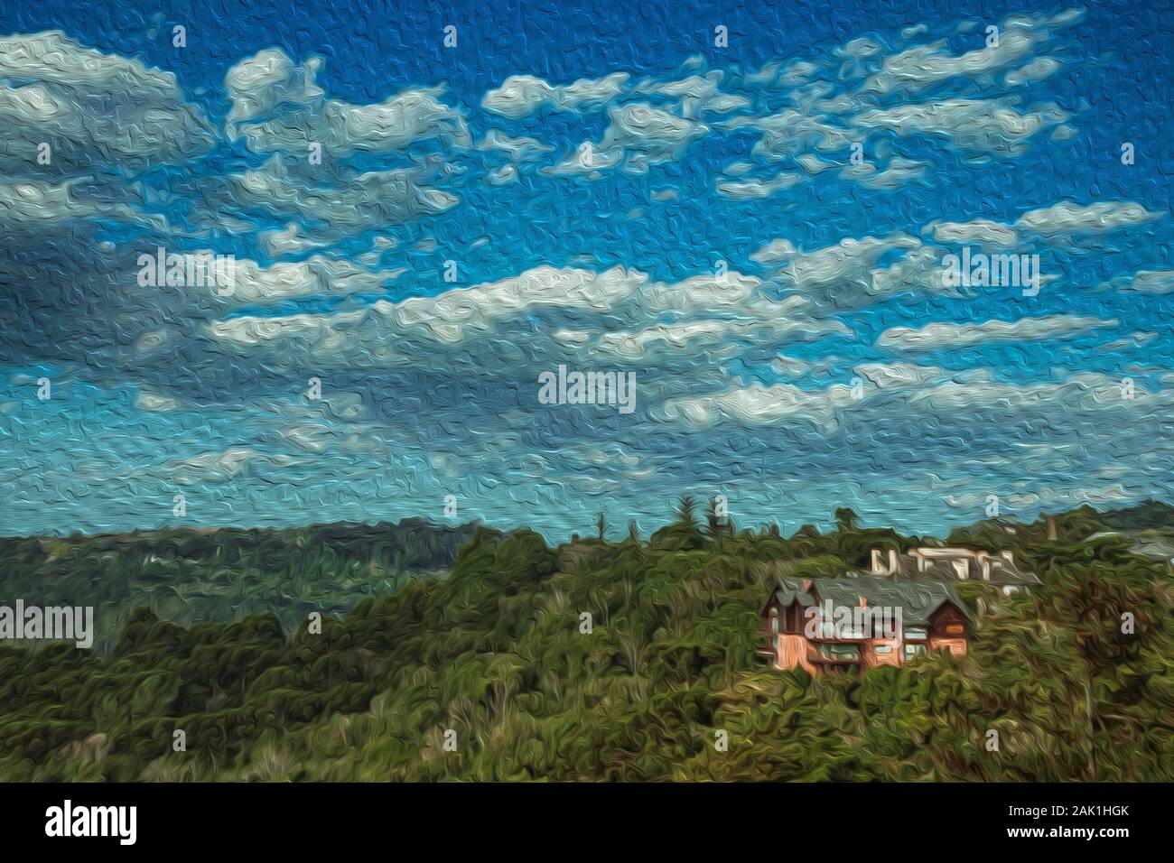 Quilombo Tal und Hügel bedeckt von üppigen Wald in der Nähe von Gramado. Ein niedliches europäisch geprägten Stadt im südlichen Brasilien. Ölfarbe Filter. Stockfoto