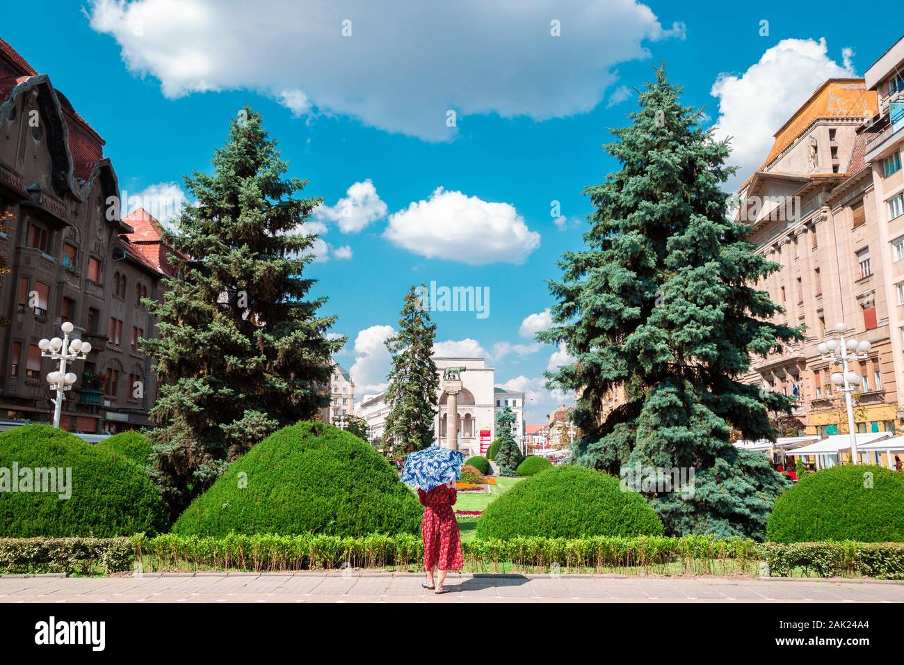 Sieg Platz Piata Victoriei am Sommer, der in Timisoara, Rumänien Stockfoto