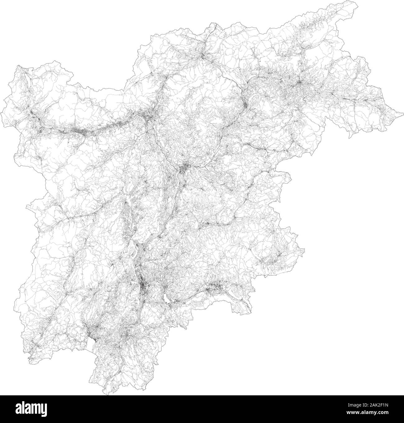 Sat-Karte der Region Trentino-Südtirol Städte und Straßen, Gebäude und Straßen der Umgebung, Italien. Karte Straßen, Ringstraßen Stock Vektor