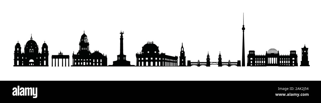Skyline von Berlin City. Varius Sehenswürdigkeiten Silhouette von Berlin, Deutschland. Reisen Deutschland berühmte Orte Icon Set Stock Vektor