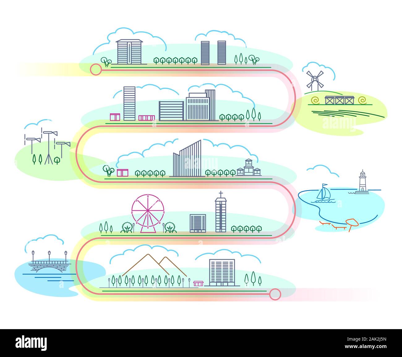 Stadt im linearen Stil Stock Vektor