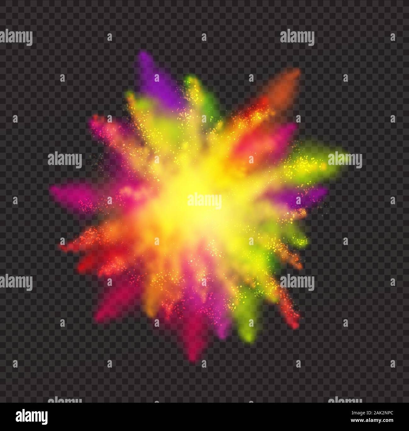 Realistische Farbe Staub für Holi Festival auf dunklen transparenten Hintergrund. Vektor Sprühfarbe Textur. Paint splatter Hintergrund. Vector EPS Abbildung 1. Stock Vektor