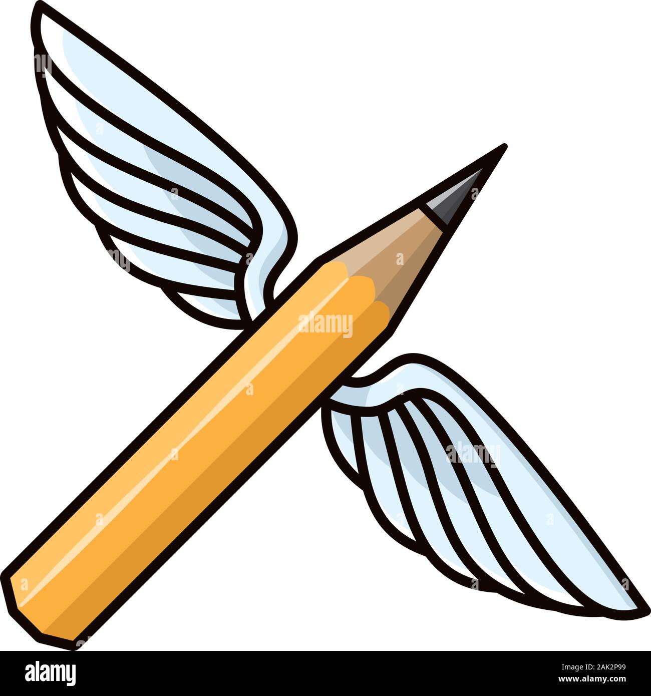 Bleistift mit Flügeln Farbe Illustration für Poesie an der Arbeit Tag am 14. Januar. Phantasie und Kreativität konzeptionelle isoliert Vektor Symbol Stock Vektor