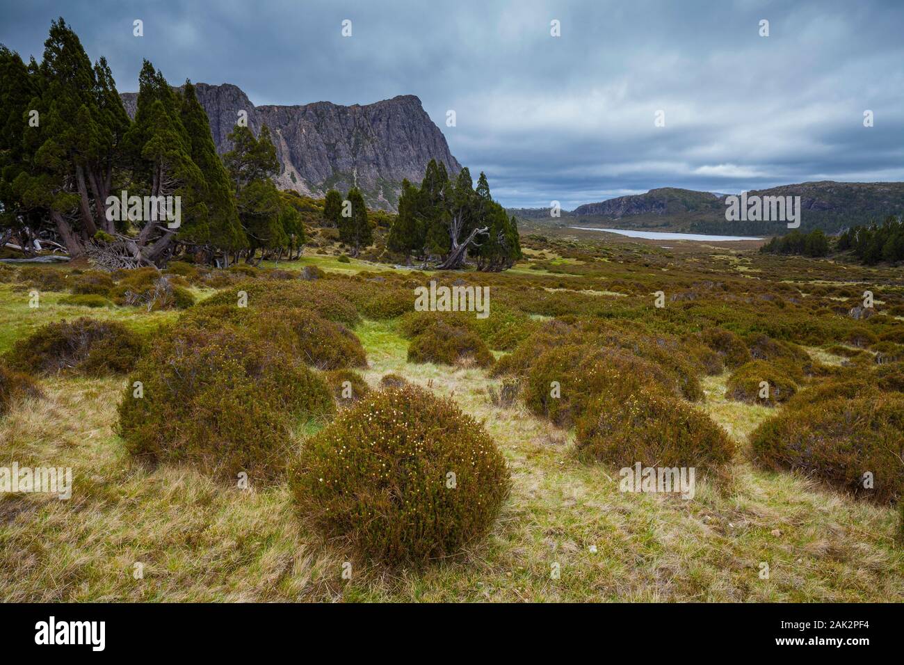 Blick auf König Davids Peak und See Salome - Mauern von Jerusalem Nat. Park - Tasmanien Stockfoto