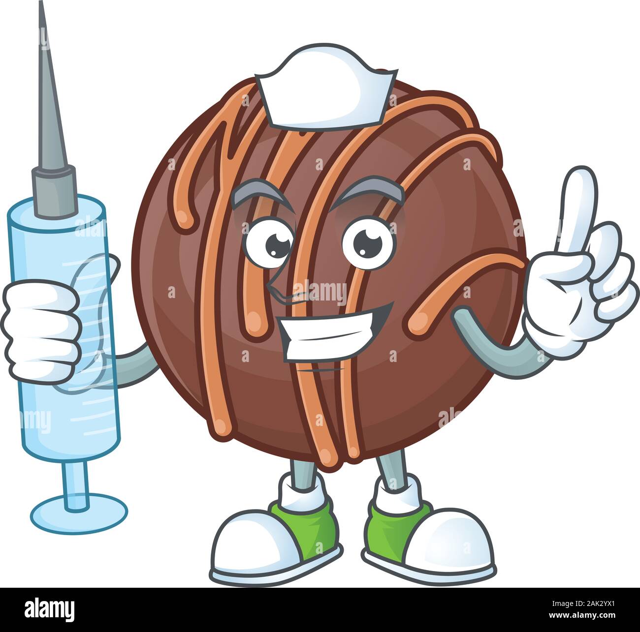 Smiley Krankenschwester Schokolade Kugel cartoon Charakter mit einer Spritze  Stock-Vektorgrafik - Alamy