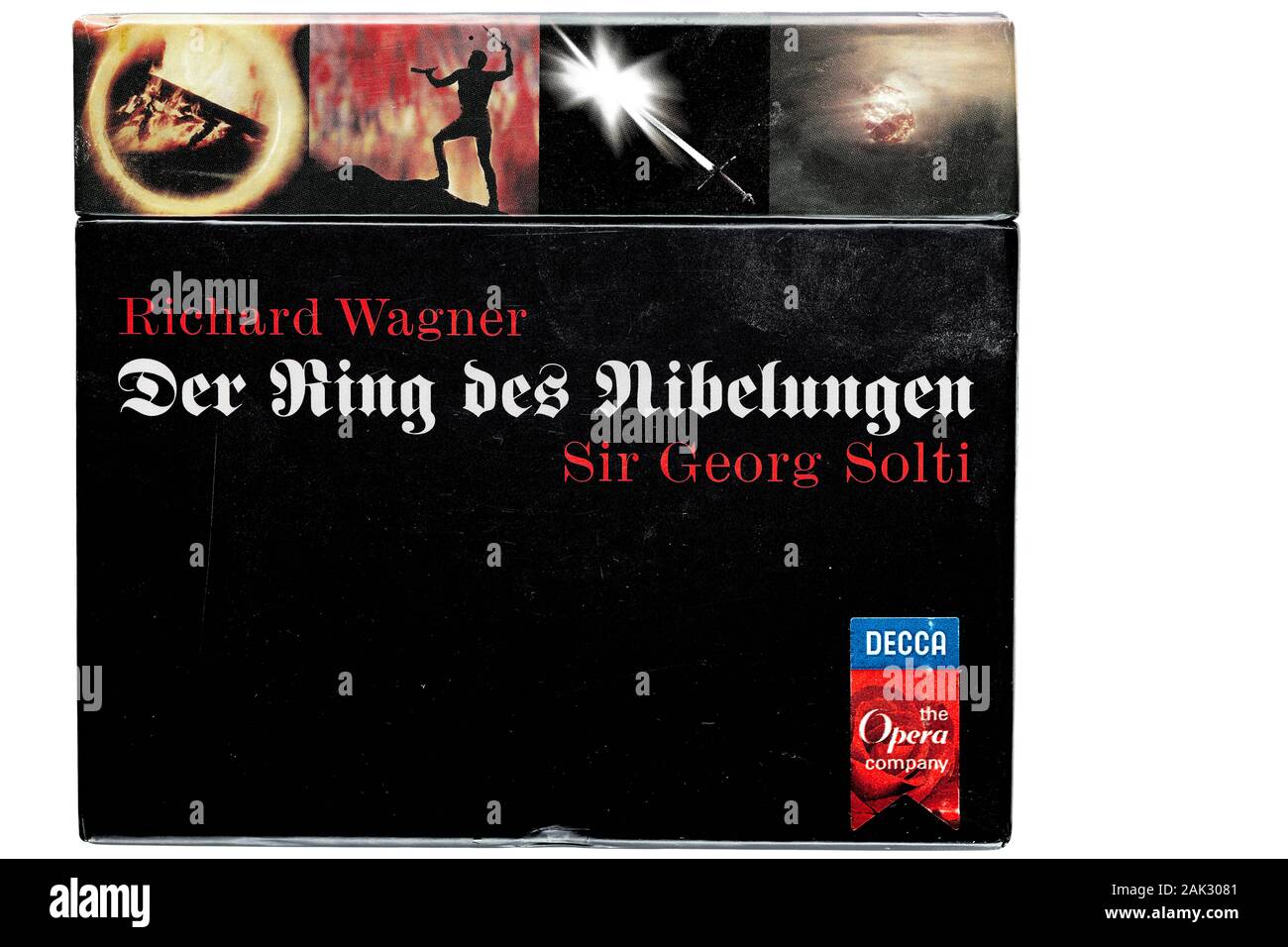 Abdeckung der Historischen Musik Aufnahme auf cd des Komponisten Wagner's Ring Zyklus durch die Wiener Philharmoniker unter Dirigent Solti. Stockfoto