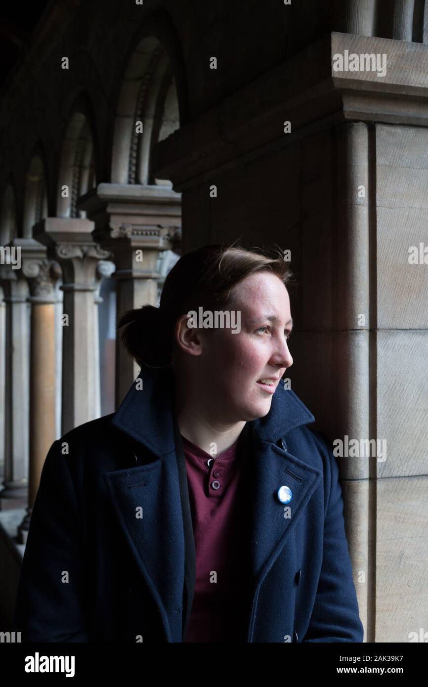 Mhairi Schwarz, Mitglied des Europäischen Parlaments für die Scottish National Party, in Paisley, Schottland, am 14. Februar 2017. Stockfoto