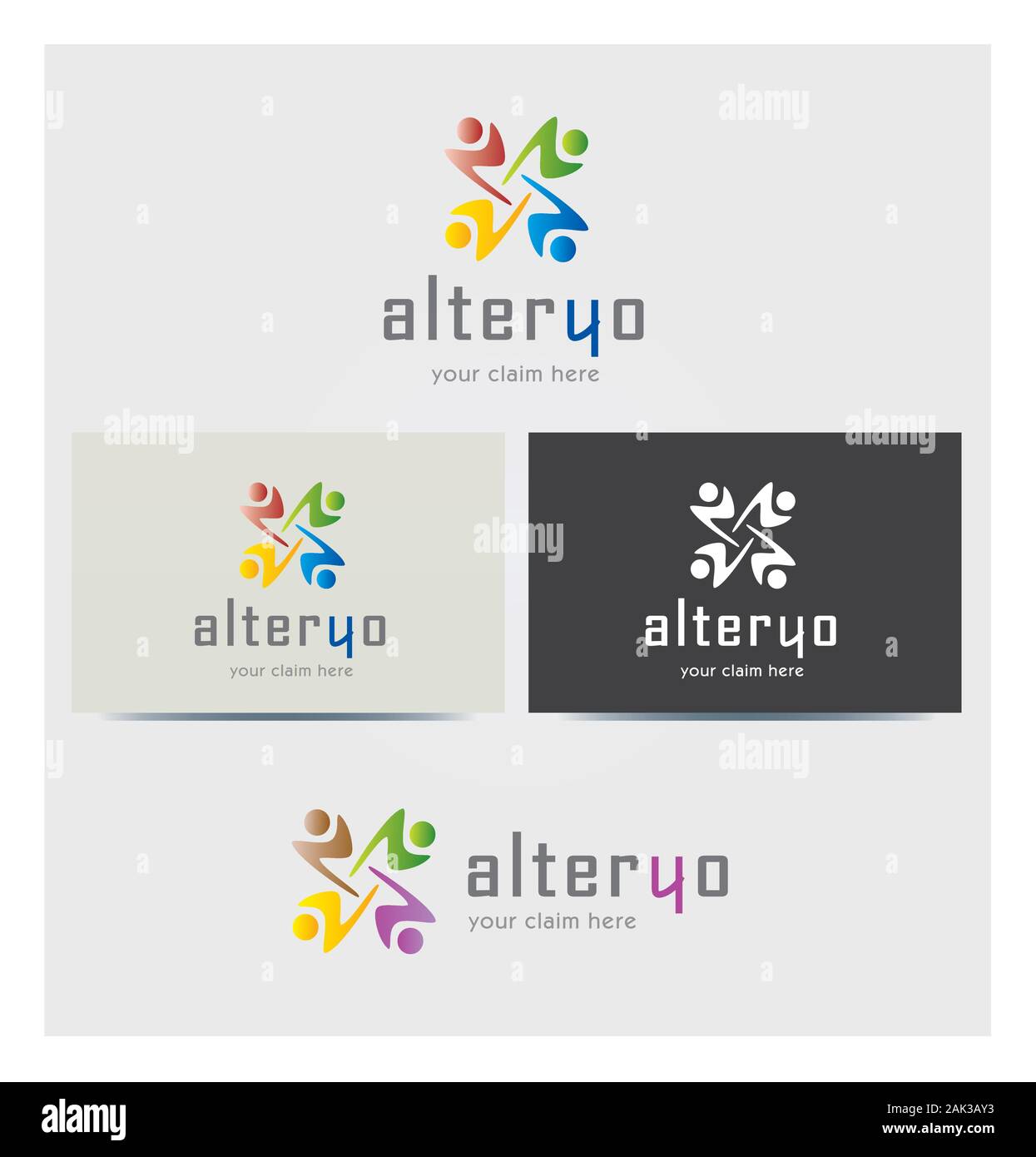 Vier Personen Silhouette Symbole, Logo für Corporate Business, Karte Mock up in mehreren Farben Stock Vektor