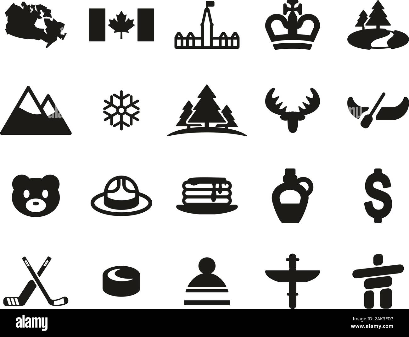 Kanada Land & Kultur Symbole Black & White Set groß Stock Vektor