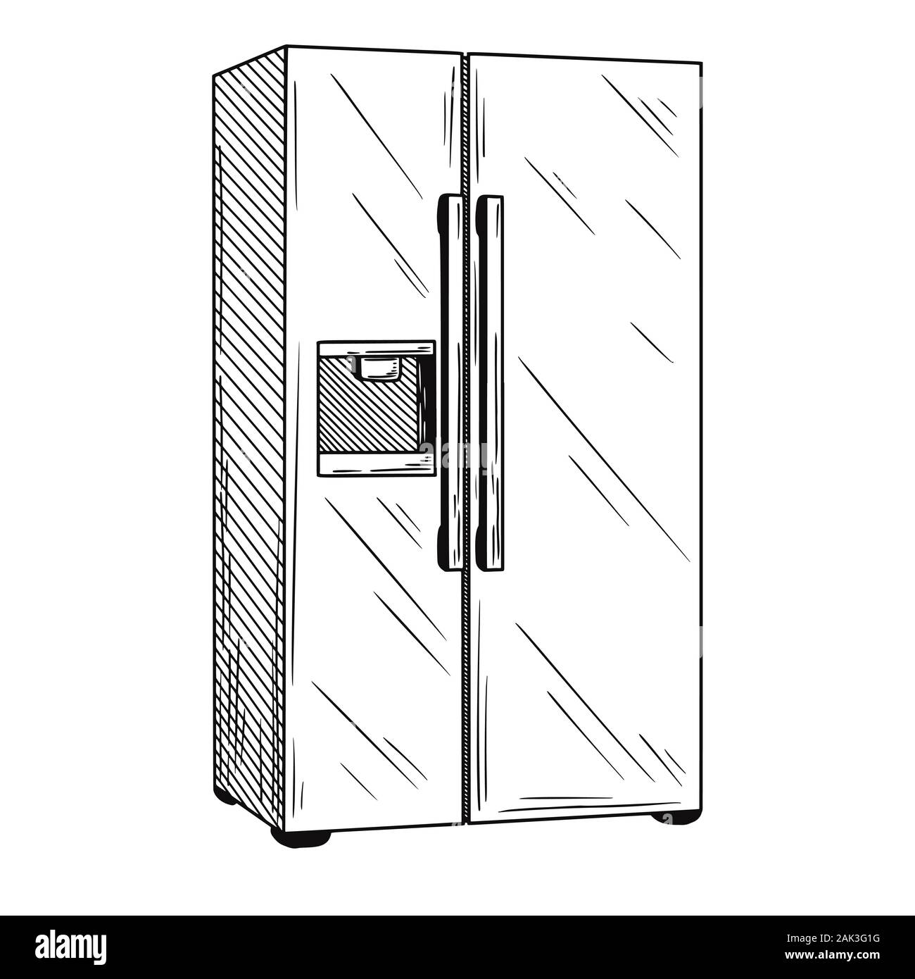 Kühlschränke auf weißem Hintergrund. Vector Illustration einer Skizze Stil. Stock Vektor