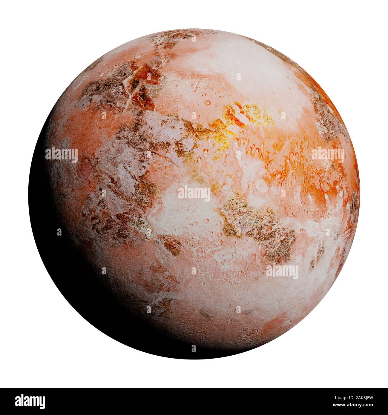 Fremden Planeten, schöne Welt im Weltraum auf weißem Hintergrund Stockfoto