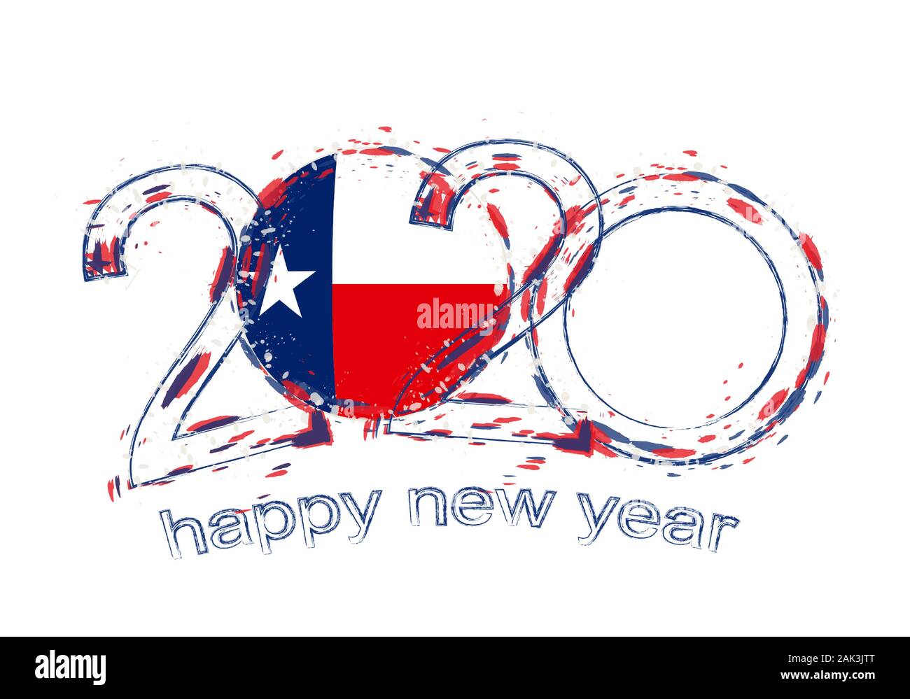 Frohes Neues 2020 Jahr mit Flagge von Texas. Urlaub grunge Vector Illustration. Stock Vektor