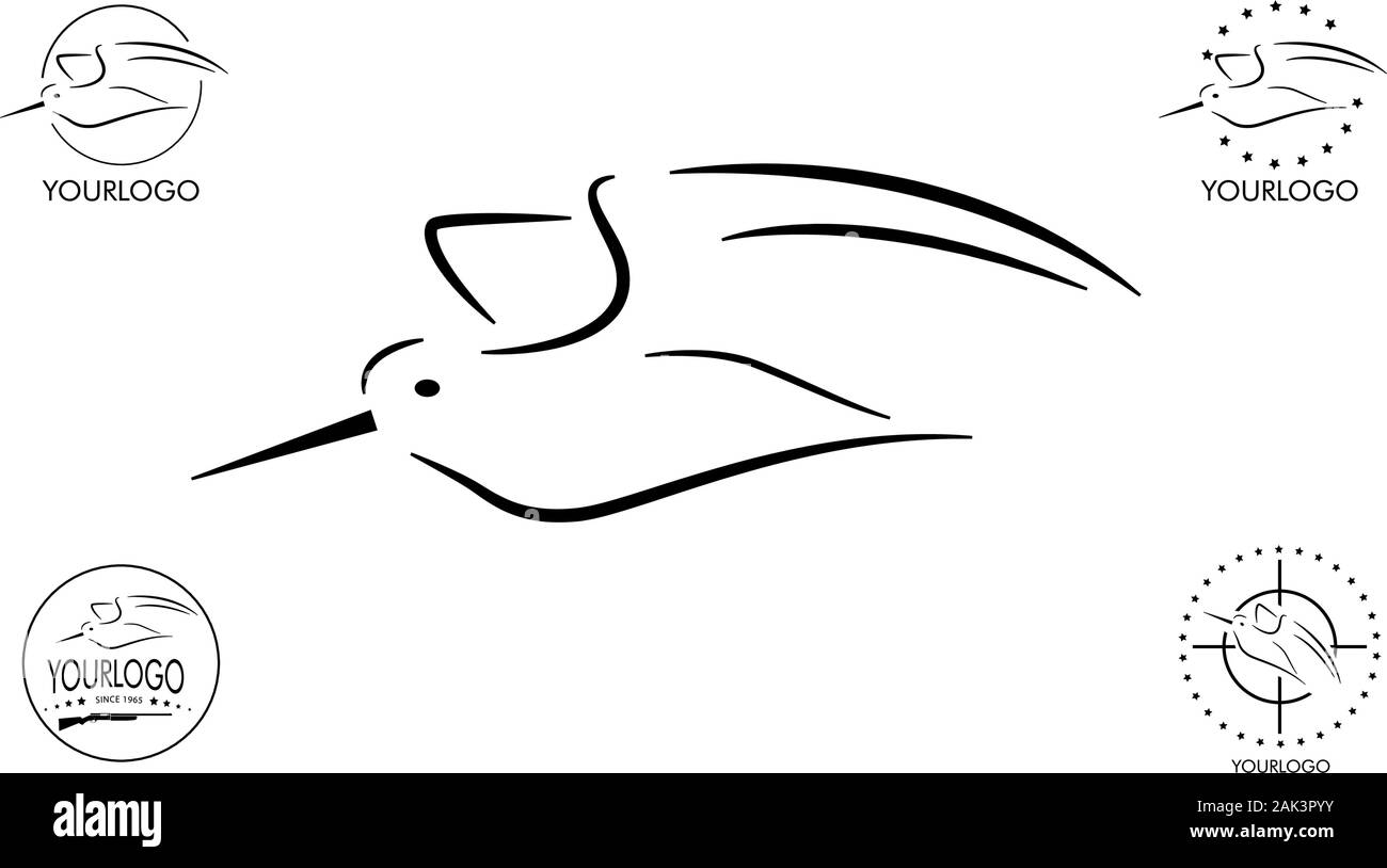 Woodcock Jagd, Logo Designs vector, ideal für Schriftzug, isoliert, Symbol oder Aufkleber. Flache Bauform. Stock Vektor