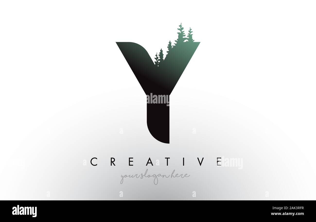 Kreative Y Schreiben Logo Idee mit Pinienwald Bäume. Buchstabe Y Design mit Pine Tree auf TopVector Abbildung. Stock Vektor