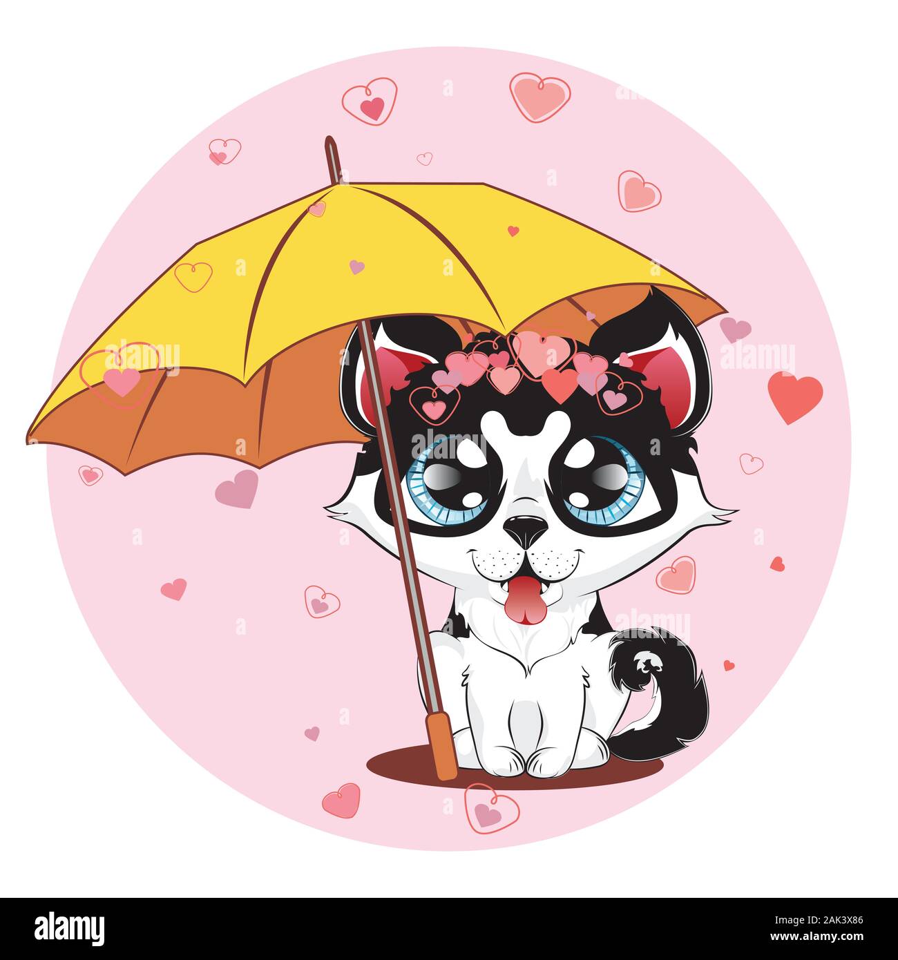 Cartoon Siberian husky mit Herzen, niedliche Valentines Tag Hund. Stock Vektor