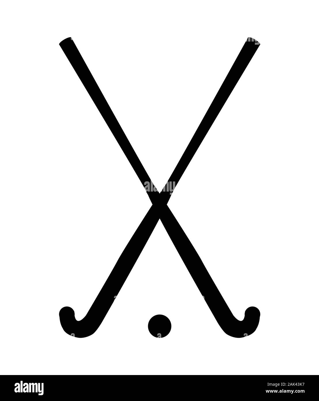 Ein gekreuztes Paar hockey Sticks und eine Kugel in Silhouette auf weißem Hintergrund Stock Vektor